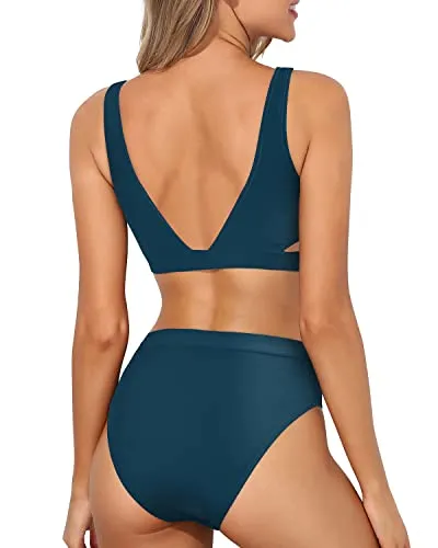 Two Piece Bikini Sets For Women High Waisted Bikini Sport Swimsuit-Teal