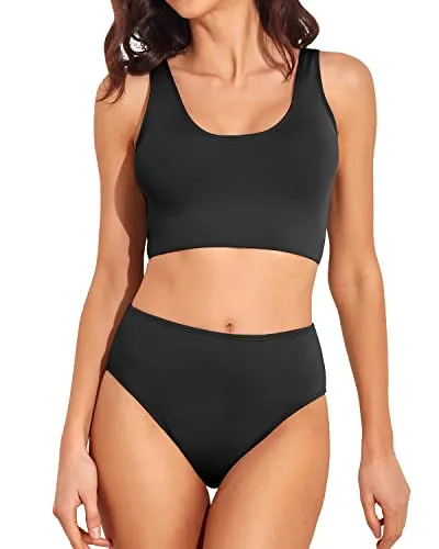 Two Piece Scoop Neck Bikini Set High Waisted Swimsuit for Women