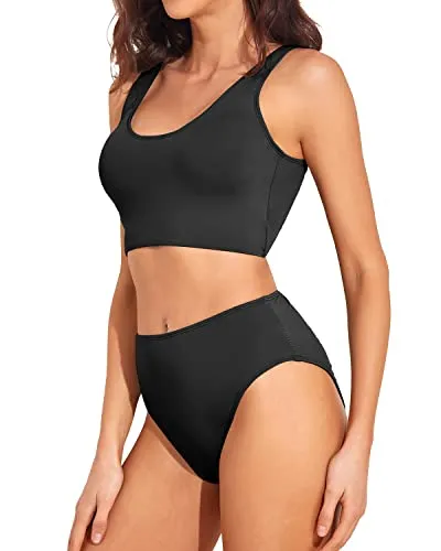 Two Piece Scoop Neck Bikini Set High Waisted Swimsuit for Women