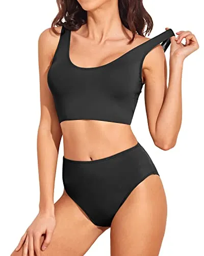 Two Piece Scoop Neck Bikini Set High Waisted Swimsuit for Women