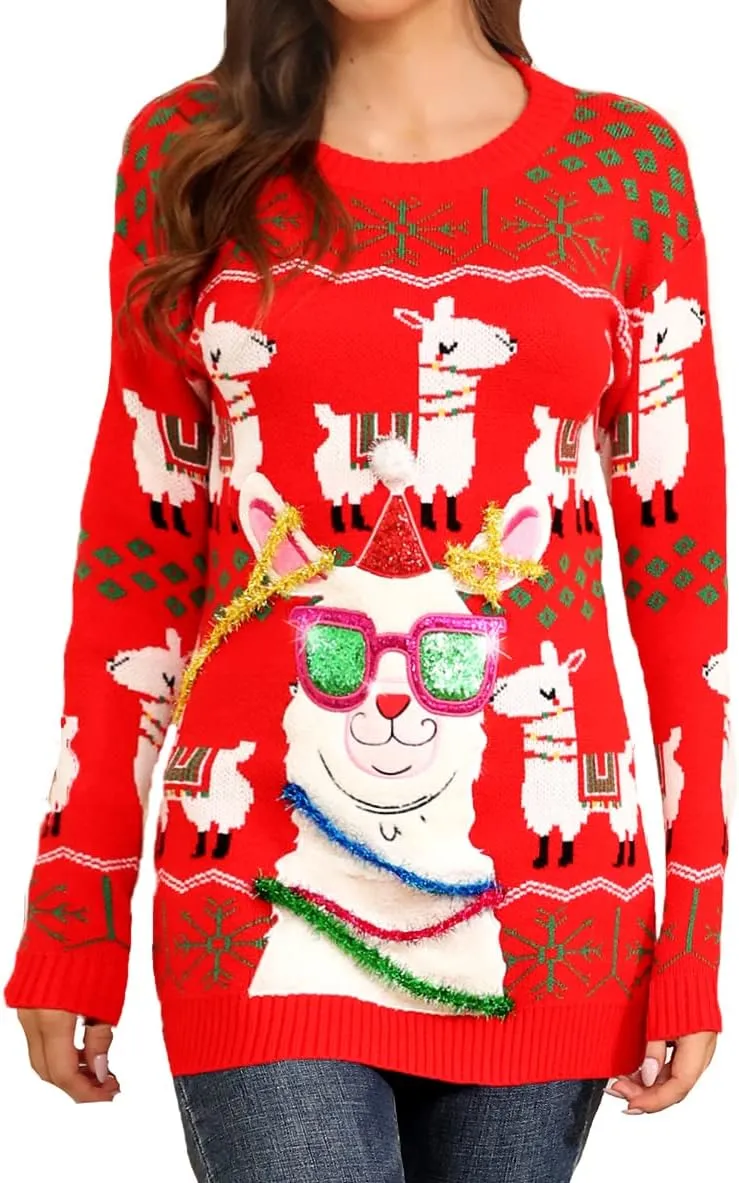 v28 Varied Ugly Christmas Sweater for Women Merry Reindeer Shirt Knit Sweaters