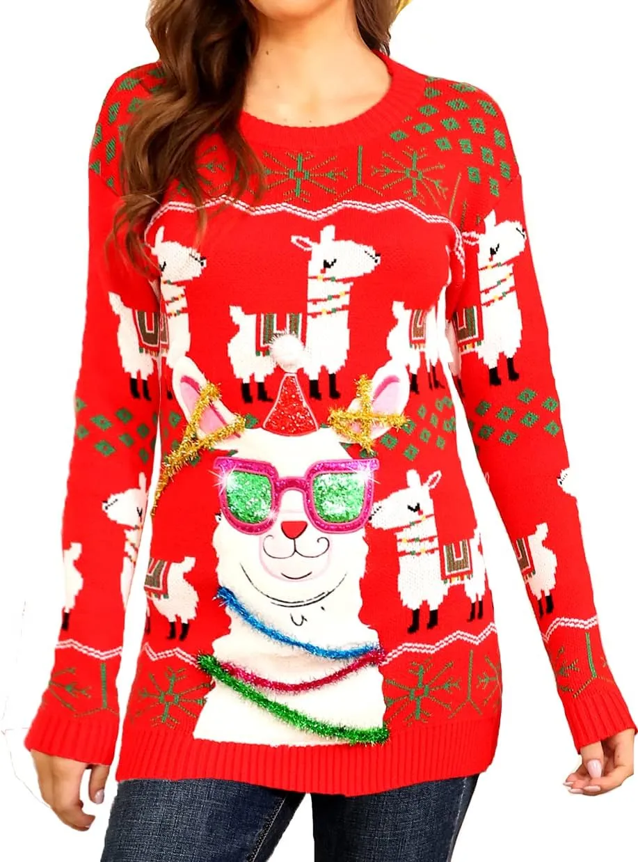 v28 Varied Ugly Christmas Sweater for Women Merry Reindeer Shirt Knit Sweaters