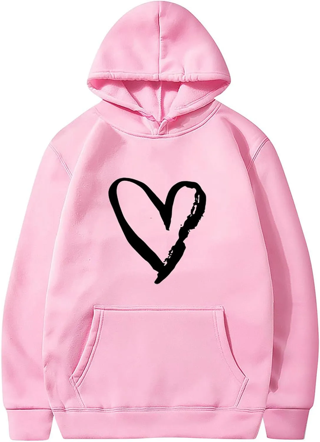 Valentines Hoodies For Women Dressy Casual 2025 Love Heart Print Oversized Fleece Hooded Pullover Sweatshirts