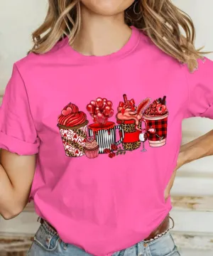 Valentines Shirts for Women Cute Coffee Latte Graphic Holiday Casual Outfit Short Sleeve Tops