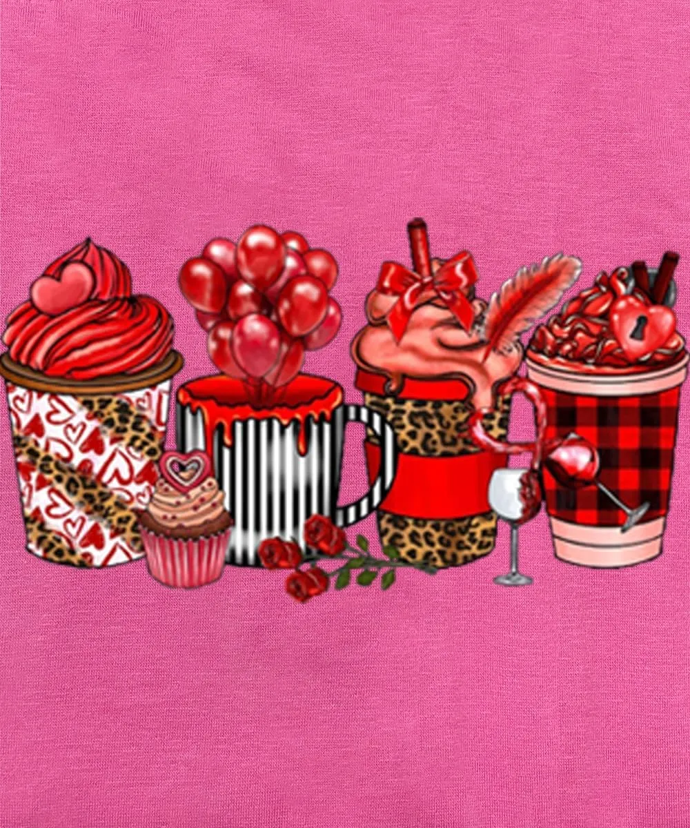 Valentines Shirts for Women Cute Coffee Latte Graphic Holiday Casual Outfit Short Sleeve Tops
