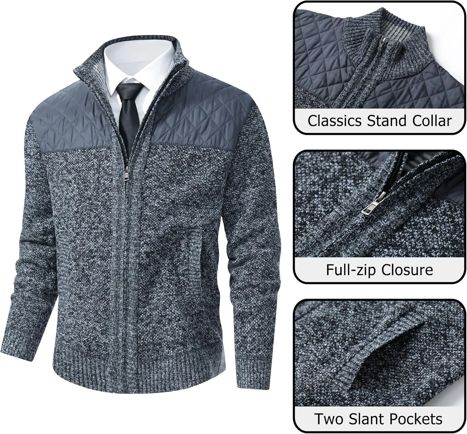 Vcansion Men's Classic Cardigan Sweaters Stand Collar Slim Fit Casual Knitted Sweater