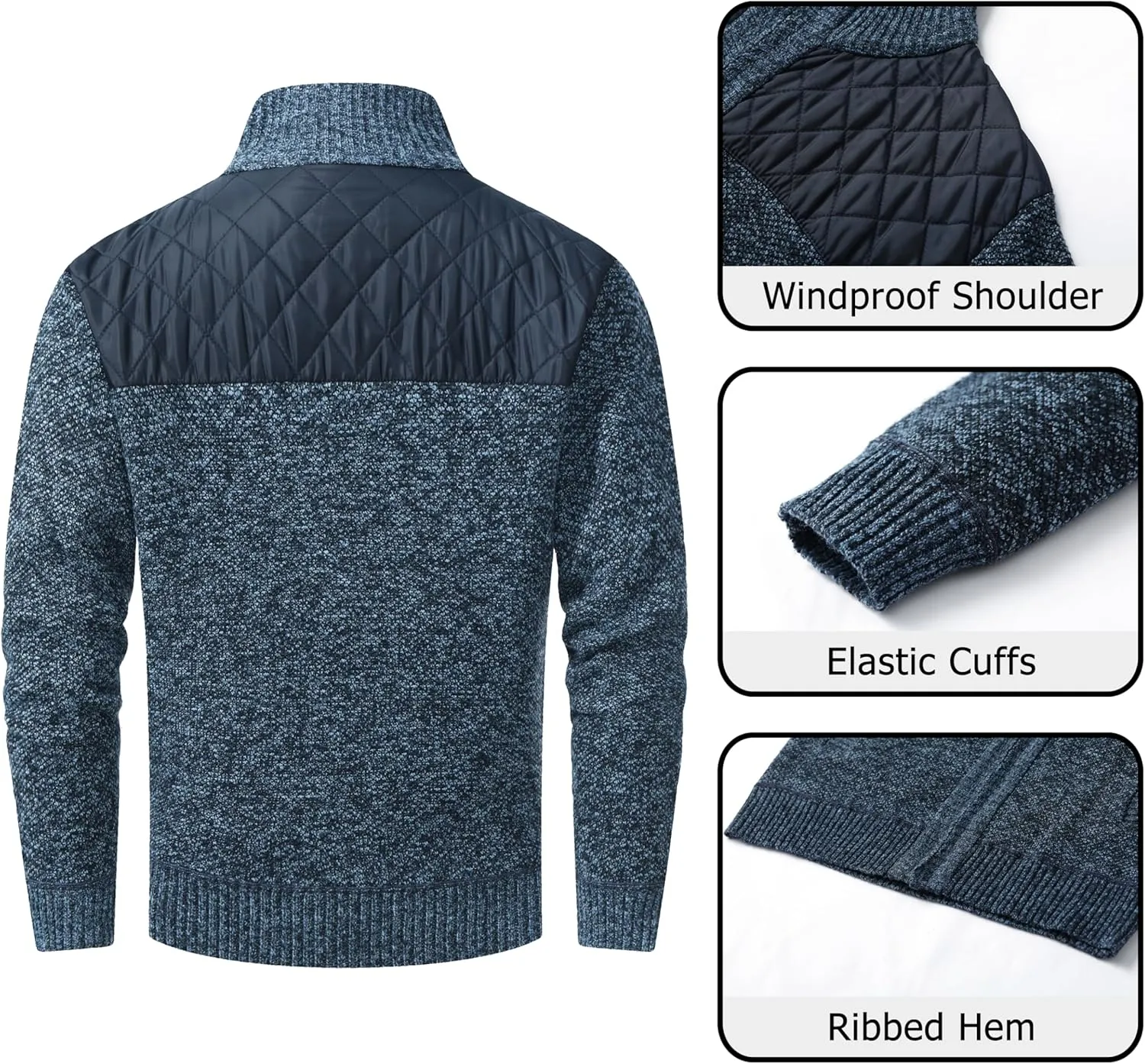 Vcansion Men's Classic Cardigan Sweaters Stand Collar Slim Fit Casual Knitted Sweater