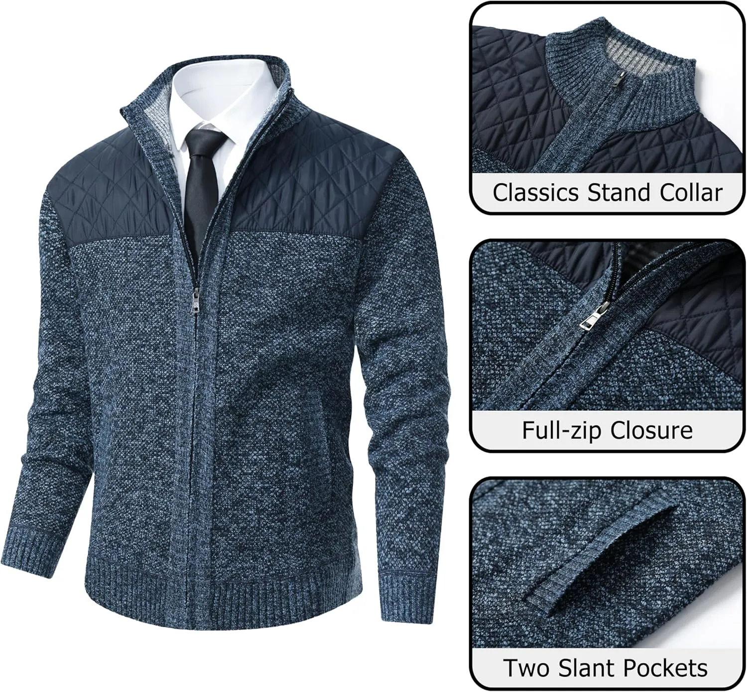 Vcansion Men's Classic Cardigan Sweaters Stand Collar Slim Fit Casual Knitted Sweater