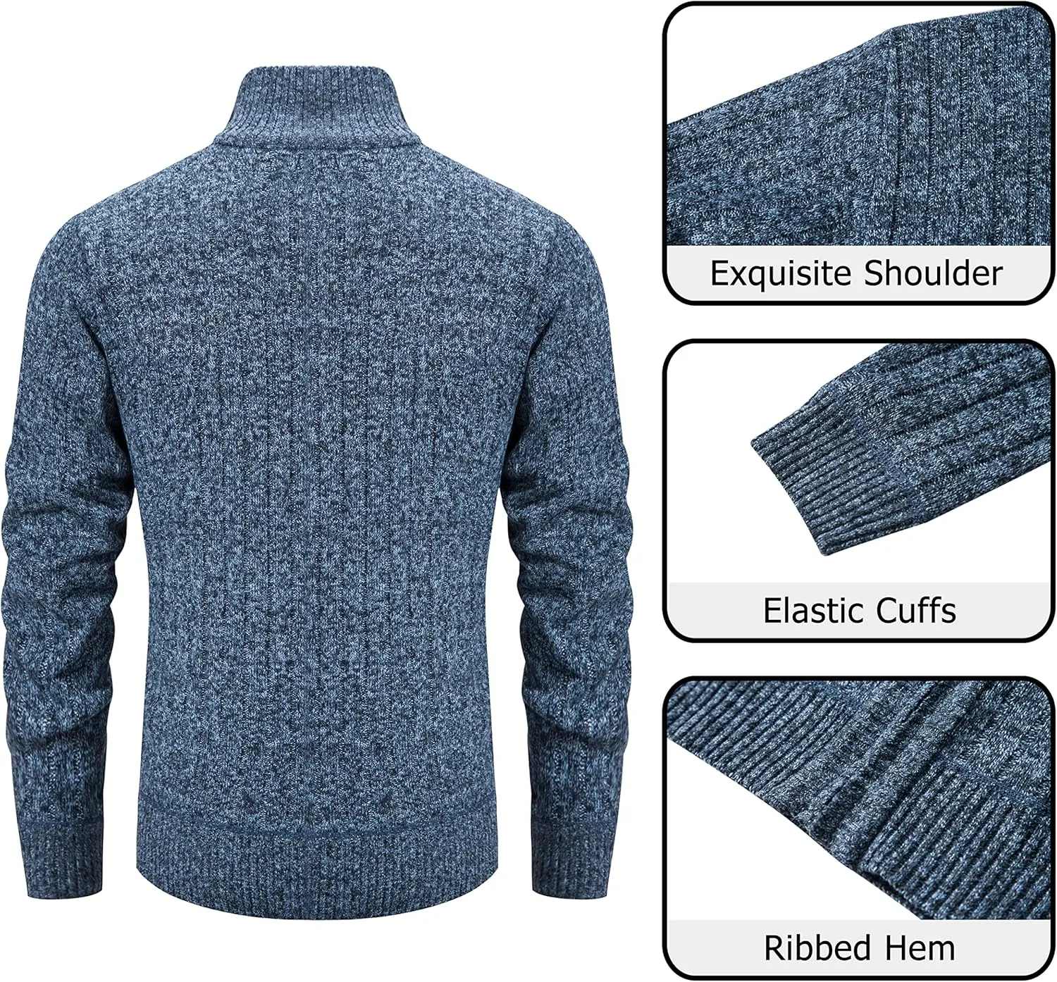 Vcansion Men's Slim Fit Full Zip Up Stand Collar Casual Knitted Sweaters Cardigan with Pockets