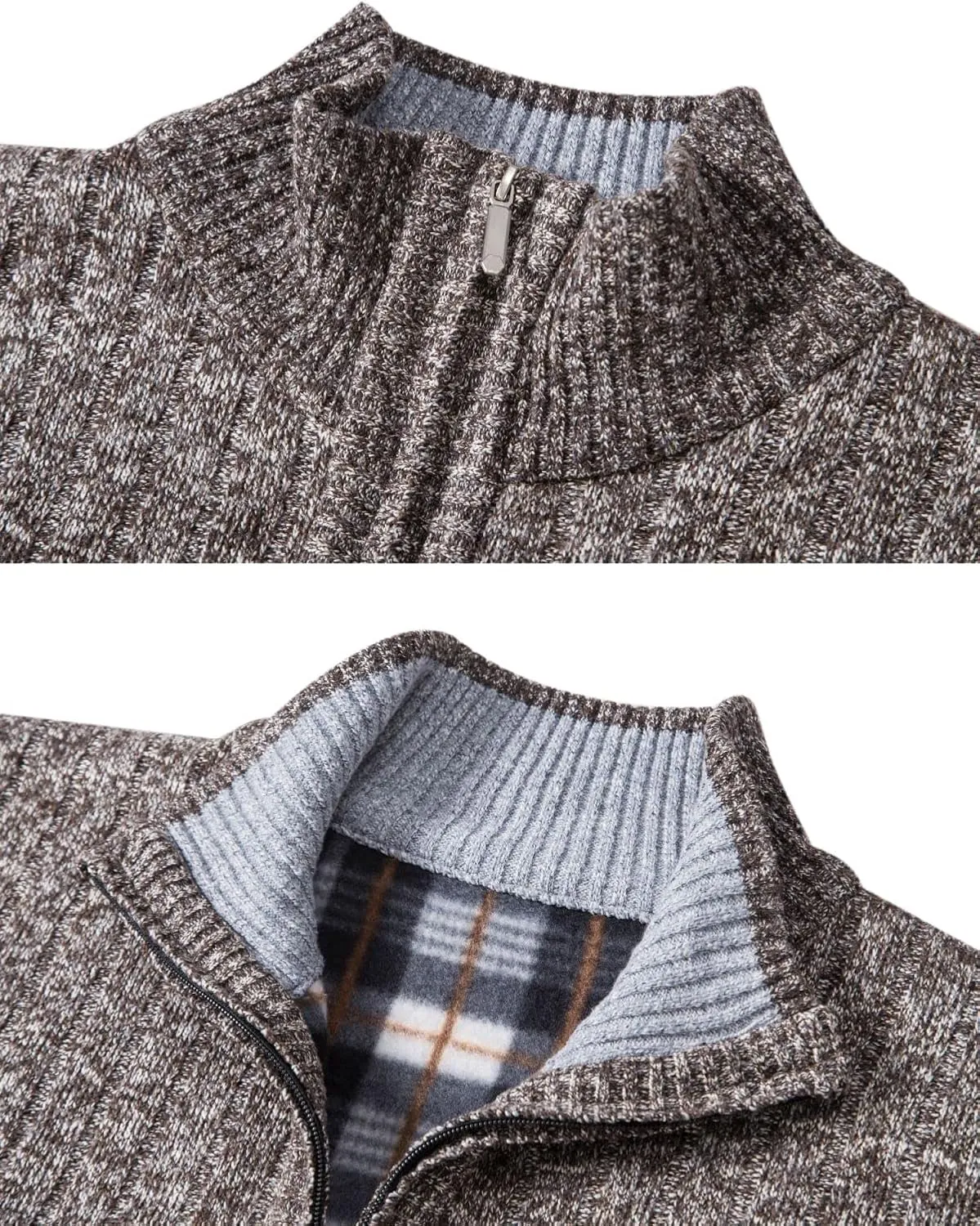 Vcansion Men's Slim Fit Full Zip Up Stand Collar Casual Knitted Sweaters Cardigan with Pockets