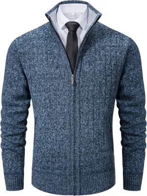 Vcansion Men's Slim Fit Full Zip Up Stand Collar Casual Knitted Sweaters Cardigan with Pockets