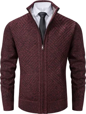 Vcansion Men's Slim Fit Full Zip Up Stand Collar Casual Knitted Sweaters Cardigan with Pockets