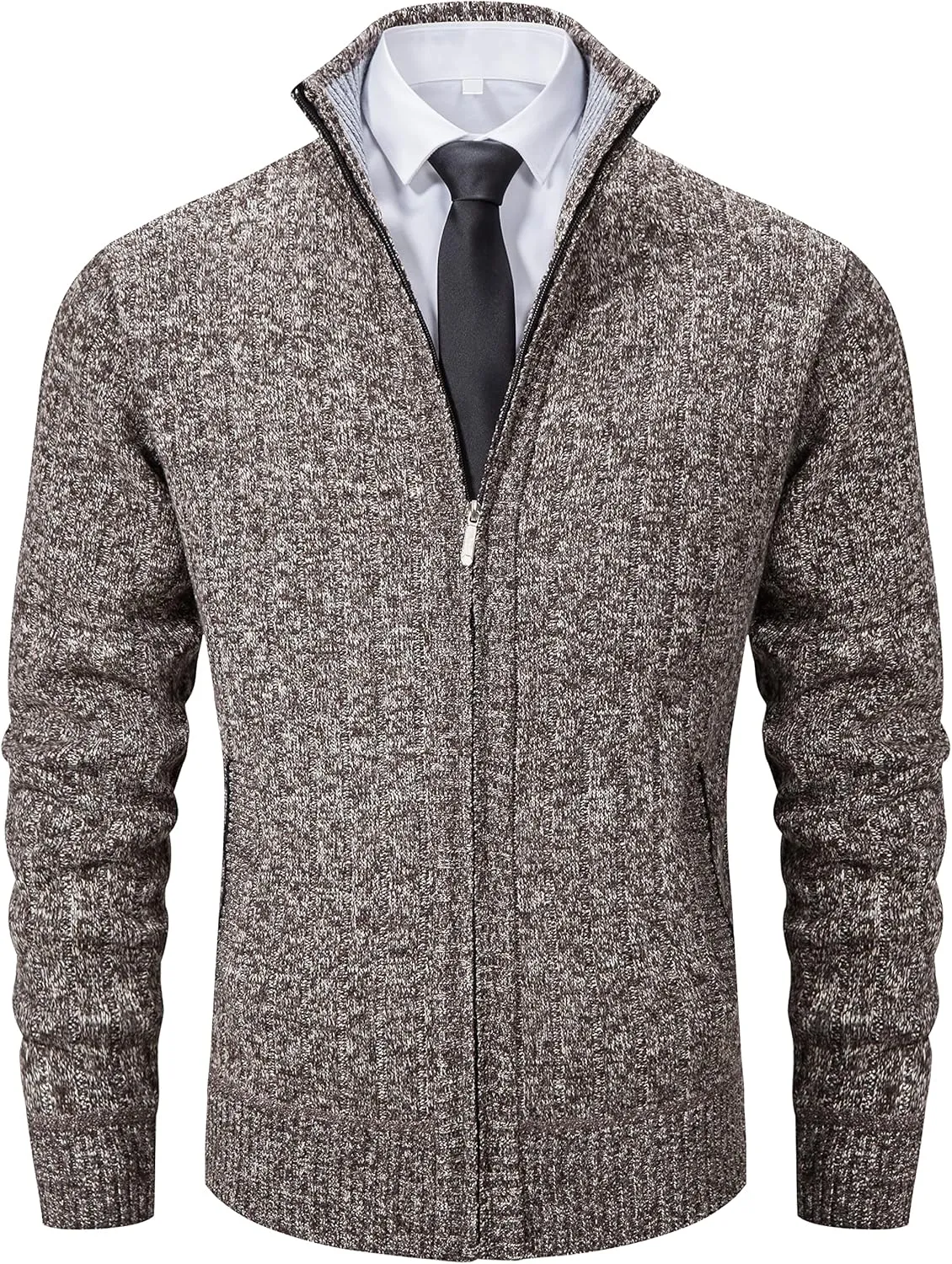 Vcansion Men's Slim Fit Full Zip Up Stand Collar Casual Knitted Sweaters Cardigan with Pockets