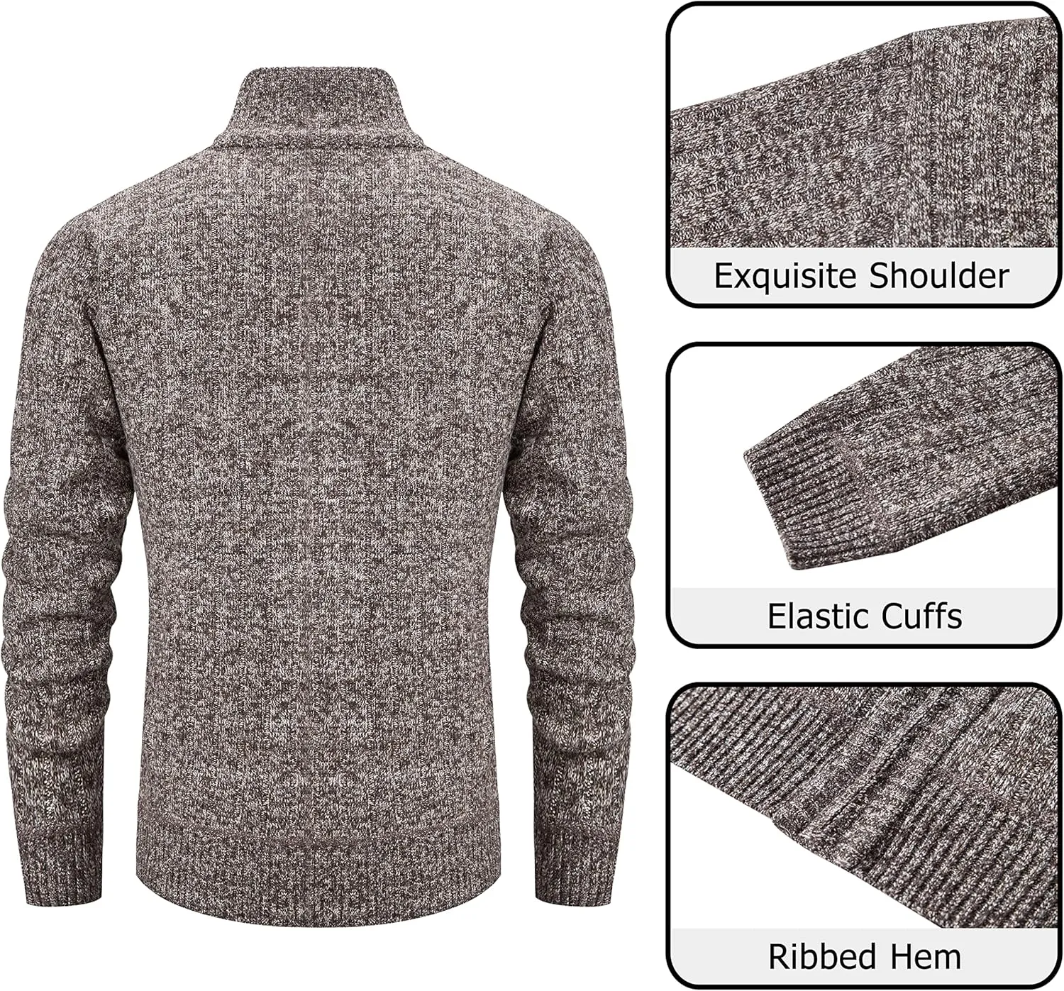 Vcansion Men's Slim Fit Full Zip Up Stand Collar Casual Knitted Sweaters Cardigan with Pockets