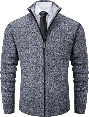 Vcansion Men's Slim Fit Full Zip Up Stand Collar Casual Knitted Sweaters Cardigan with Pockets