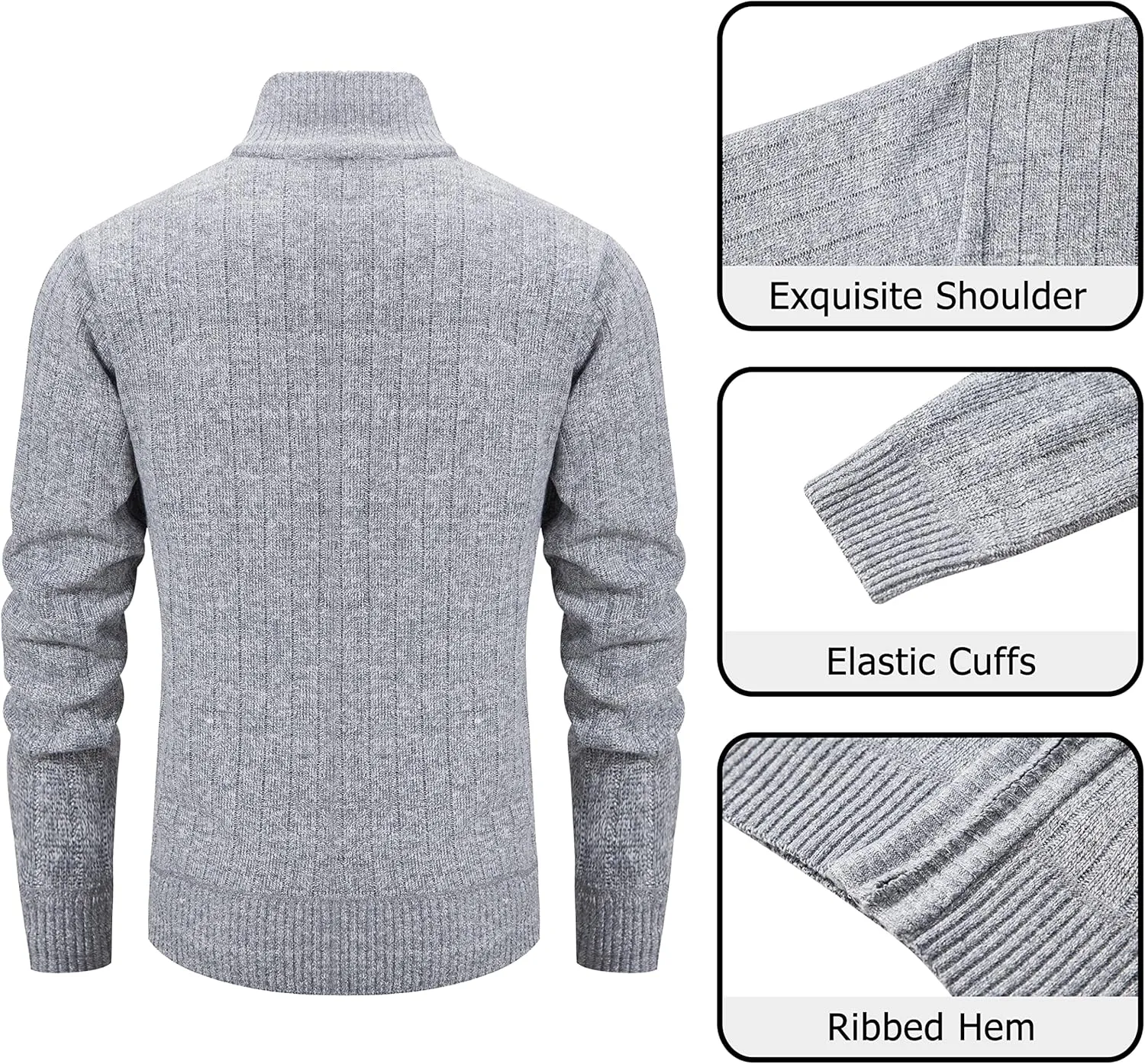 Vcansion Men's Slim Fit Full Zip Up Stand Collar Casual Knitted Sweaters Cardigan with Pockets