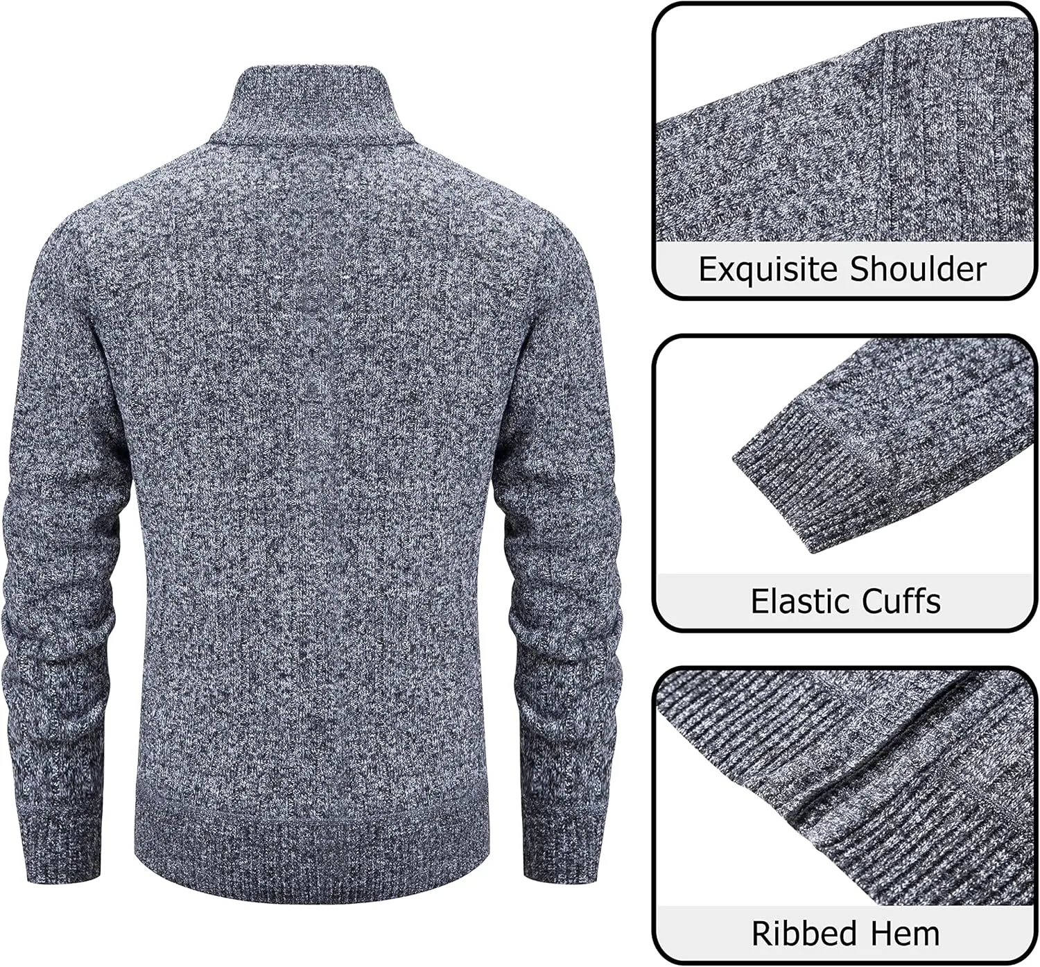 Vcansion Men's Slim Fit Full Zip Up Stand Collar Casual Knitted Sweaters Cardigan with Pockets
