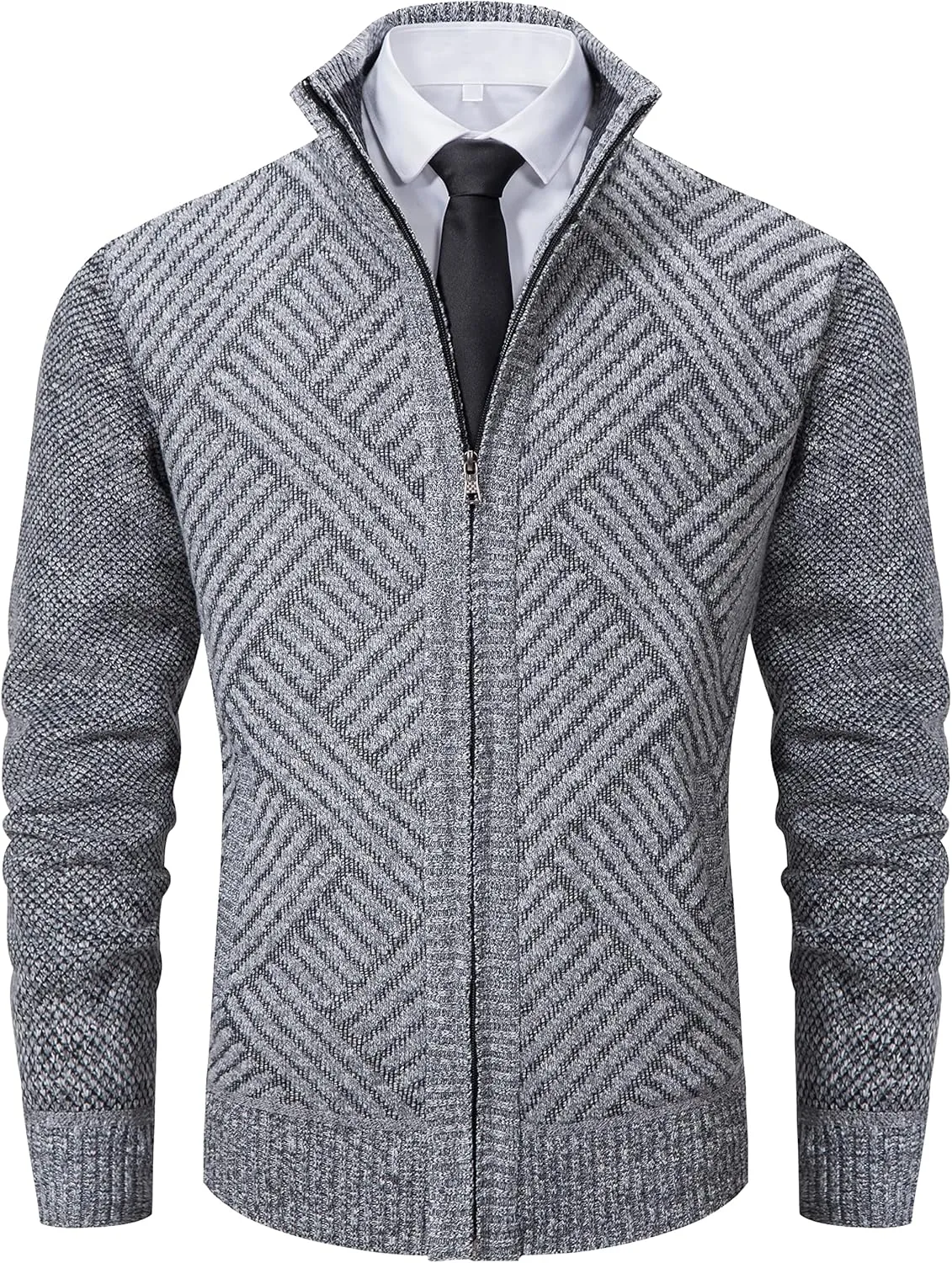 Vcansion Men's Slim Fit Full Zip Up Stand Collar Casual Knitted Sweaters Cardigan with Pockets