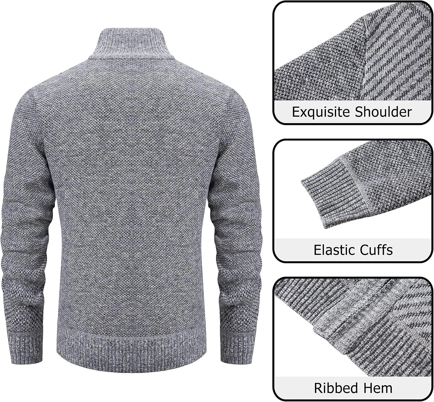 Vcansion Men's Slim Fit Full Zip Up Stand Collar Casual Knitted Sweaters Cardigan with Pockets