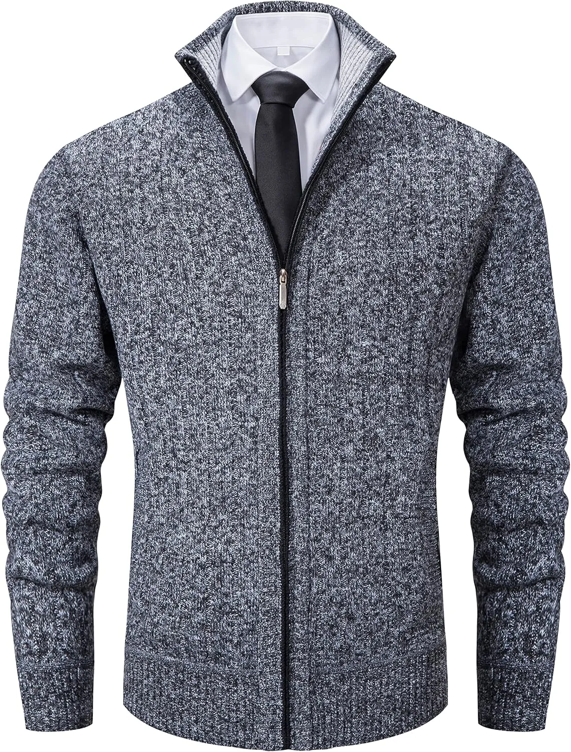Vcansion Men's Slim Fit Full Zip Up Stand Collar Casual Knitted Sweaters Cardigan with Pockets
