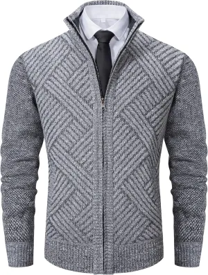 Vcansion Men's Slim Fit Full Zip Up Stand Collar Casual Knitted Sweaters Cardigan with Pockets