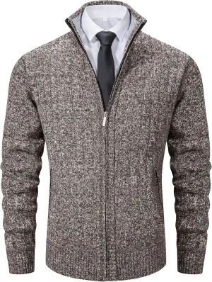 Vcansion Men's Slim Fit Full Zip Up Stand Collar Casual Knitted Sweaters Cardigan with Pockets