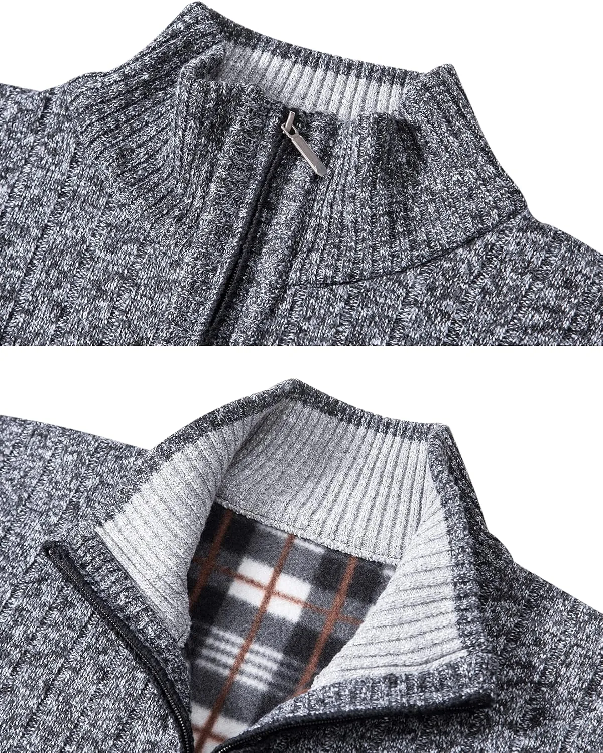 Vcansion Men's Slim Fit Full Zip Up Stand Collar Casual Knitted Sweaters Cardigan with Pockets