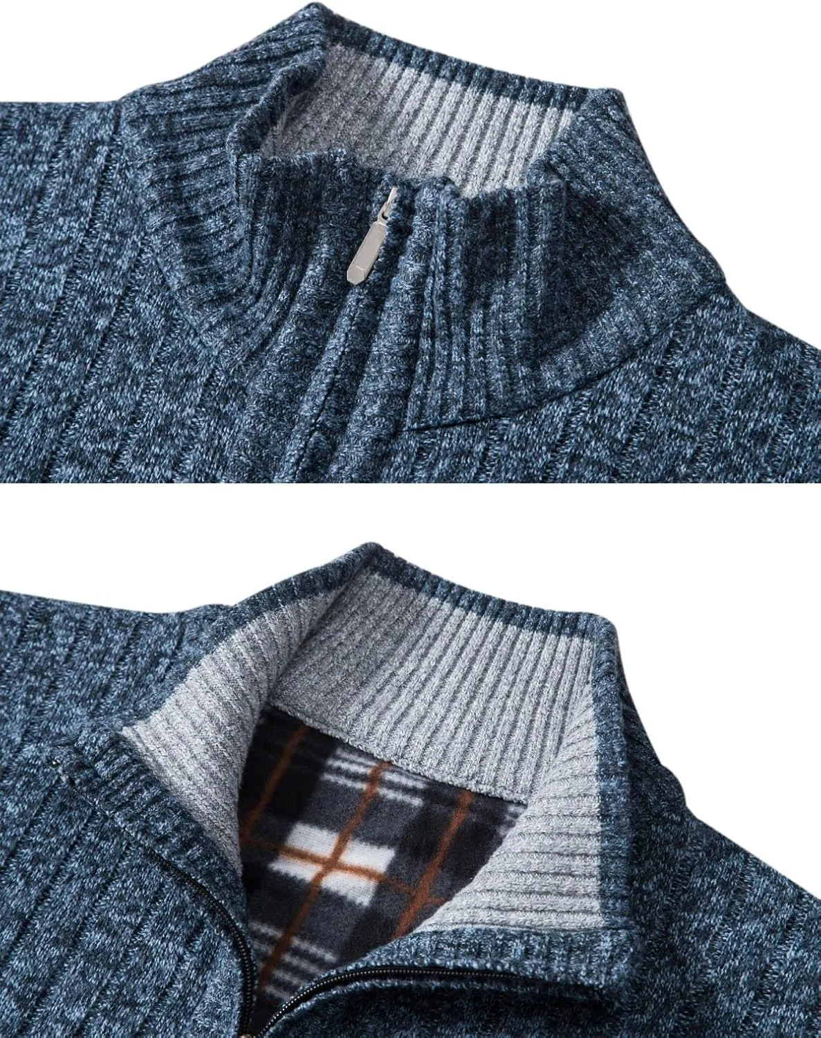 Vcansion Men's Slim Fit Full Zip Up Stand Collar Casual Knitted Sweaters Cardigan with Pockets