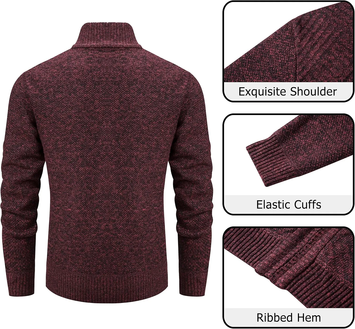 Vcansion Men's Slim Fit Full Zip Up Stand Collar Casual Knitted Sweaters Cardigan with Pockets