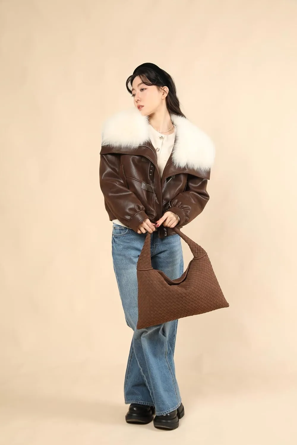 Vegan Leather Woven Tote, Vintage Suede Hobo, Suede Woven Purse, Large Leather Shoulder Bag Braided Hobo