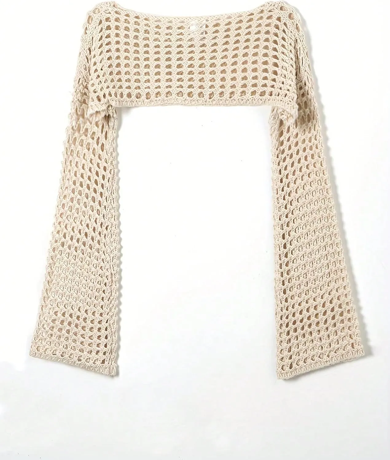 Verdusa Women's Crop Sweater Hollow Out Knit Sheer Bell Sleeve Pullovers