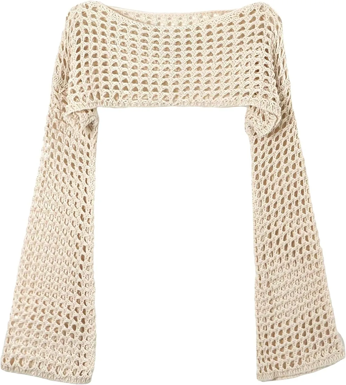Verdusa Women's Crop Sweater Hollow Out Knit Sheer Bell Sleeve Pullovers