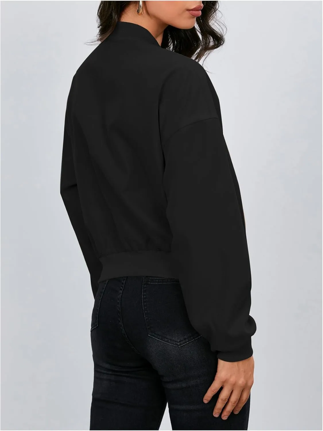 Verdusa Women's Cropped Bomber Jackets Casual Lightweight Jacket Zip Up Long Sleeve Coat