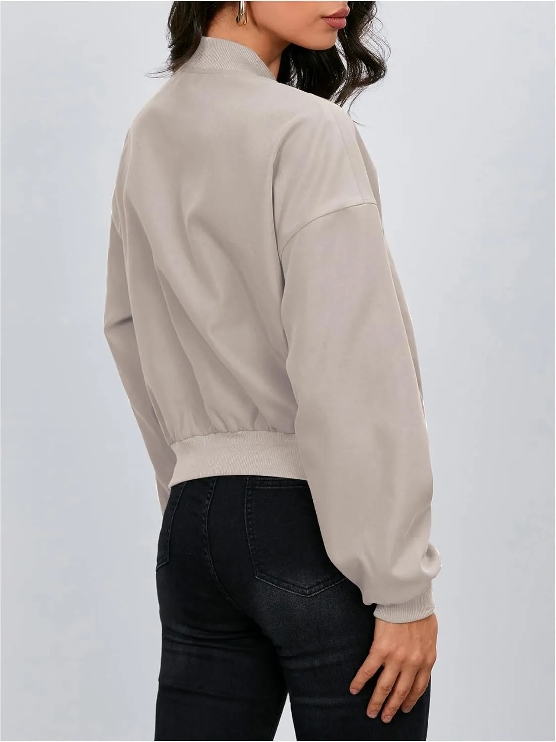 Verdusa Women's Cropped Bomber Jackets Casual Lightweight Jacket Zip Up Long Sleeve Coat