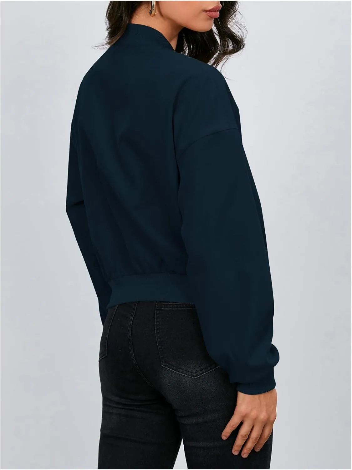 Verdusa Women's Cropped Bomber Jackets Casual Lightweight Jacket Zip Up Long Sleeve Coat