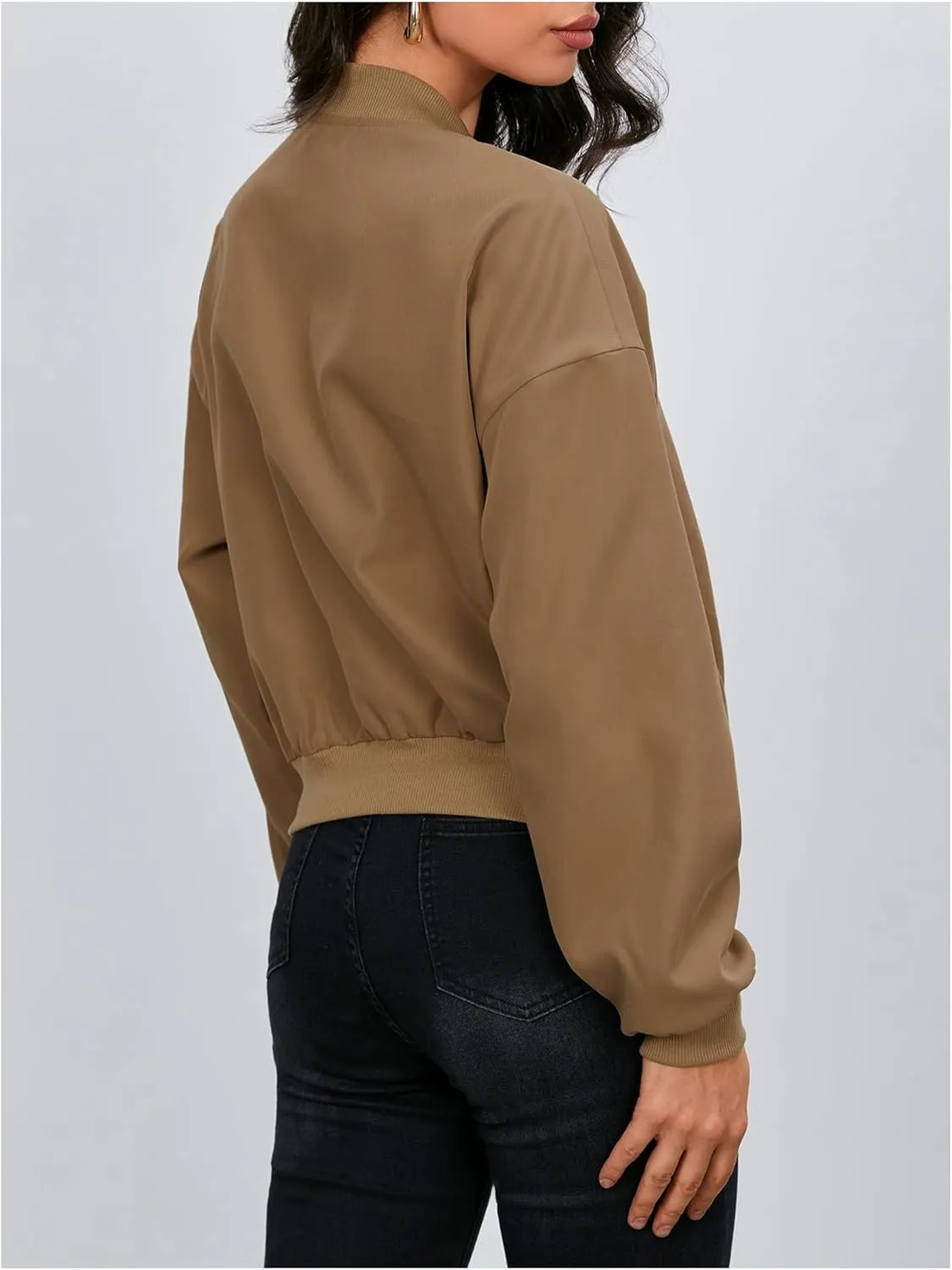 Verdusa Women's Cropped Bomber Jackets Casual Lightweight Jacket Zip Up Long Sleeve Coat