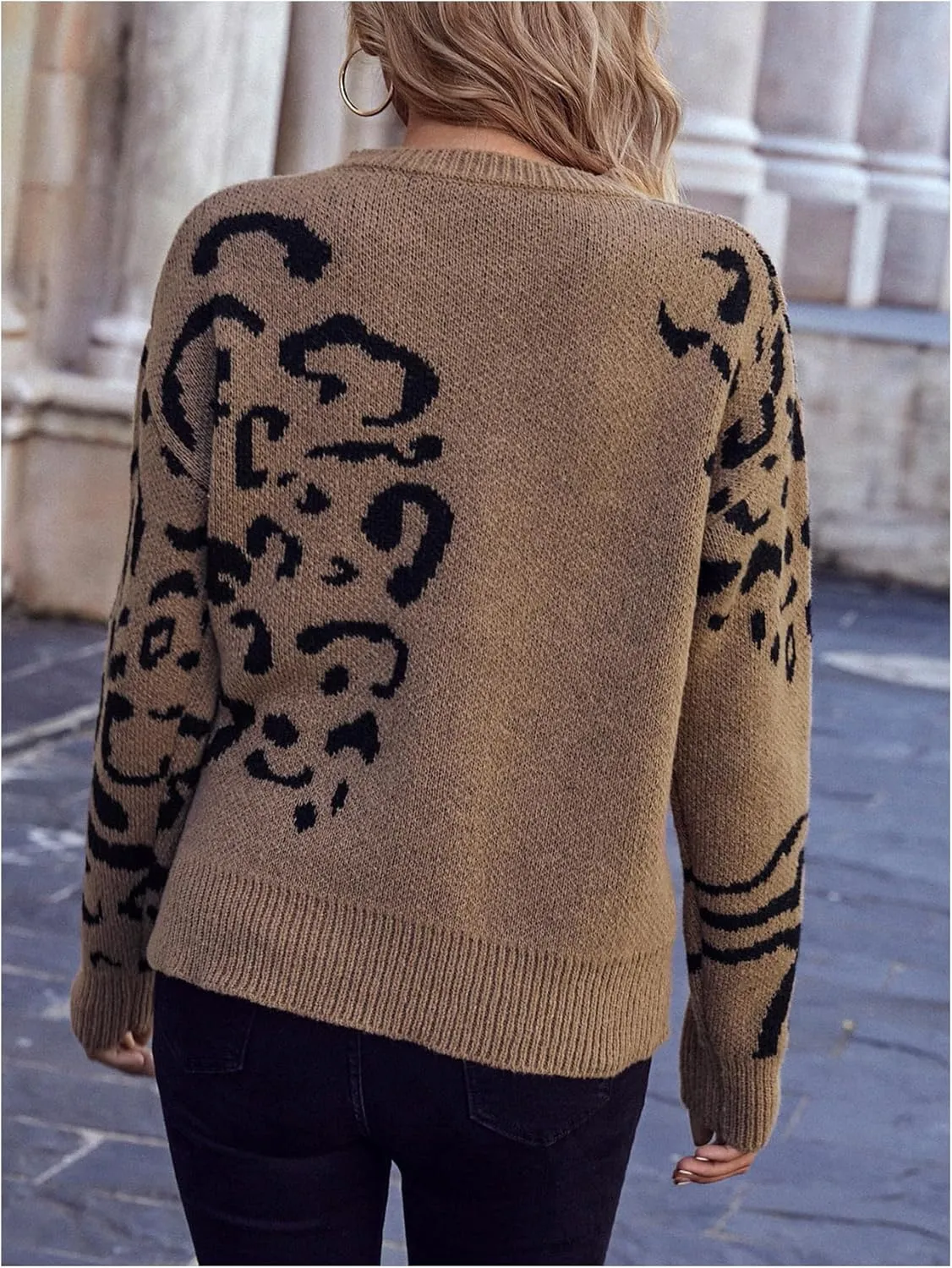 Verdusa Women's Drop Shoulder Graphic Sweaters Round Neck Long Sleeve Knit Pullovers