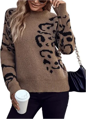 Verdusa Women's Drop Shoulder Graphic Sweaters Round Neck Long Sleeve Knit Pullovers