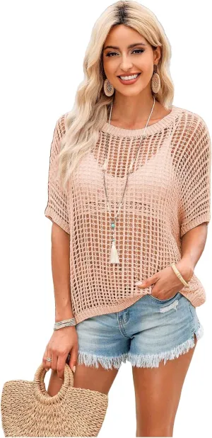 Verdusa Women's Off The Shoulder Knit Top Crochet Summer Sweaters Hollow Out Beach Cover Up