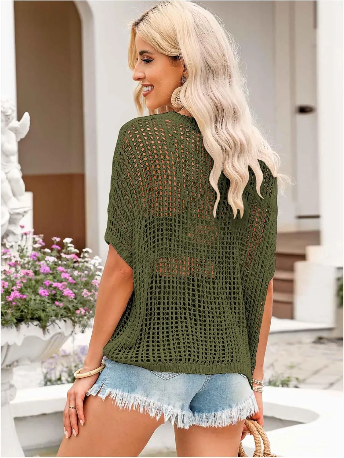 Verdusa Women's Off The Shoulder Knit Top Crochet Summer Sweaters Hollow Out Beach Cover Up