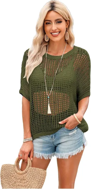 Verdusa Women's Off The Shoulder Knit Top Crochet Summer Sweaters Hollow Out Beach Cover Up