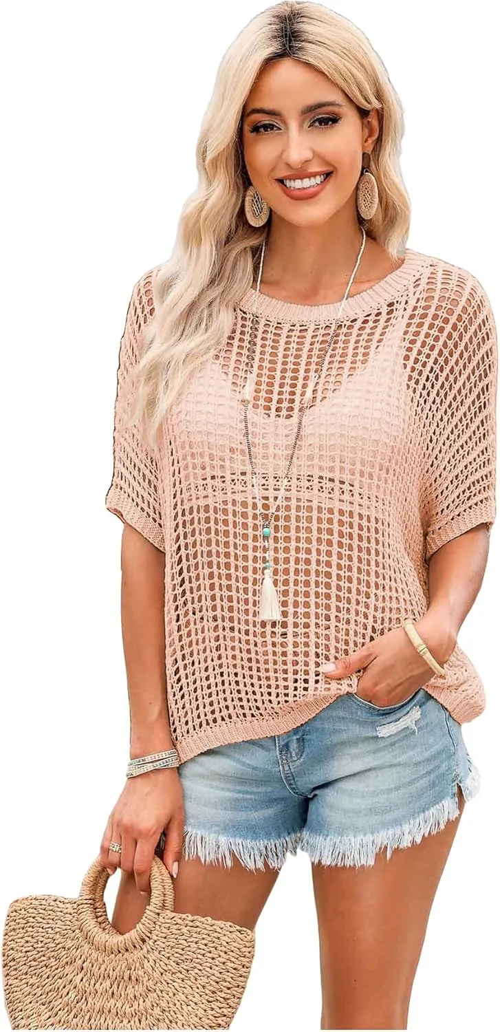 Verdusa Women's Off The Shoulder Knit Top Crochet Summer Sweaters Hollow Out Beach Cover Up