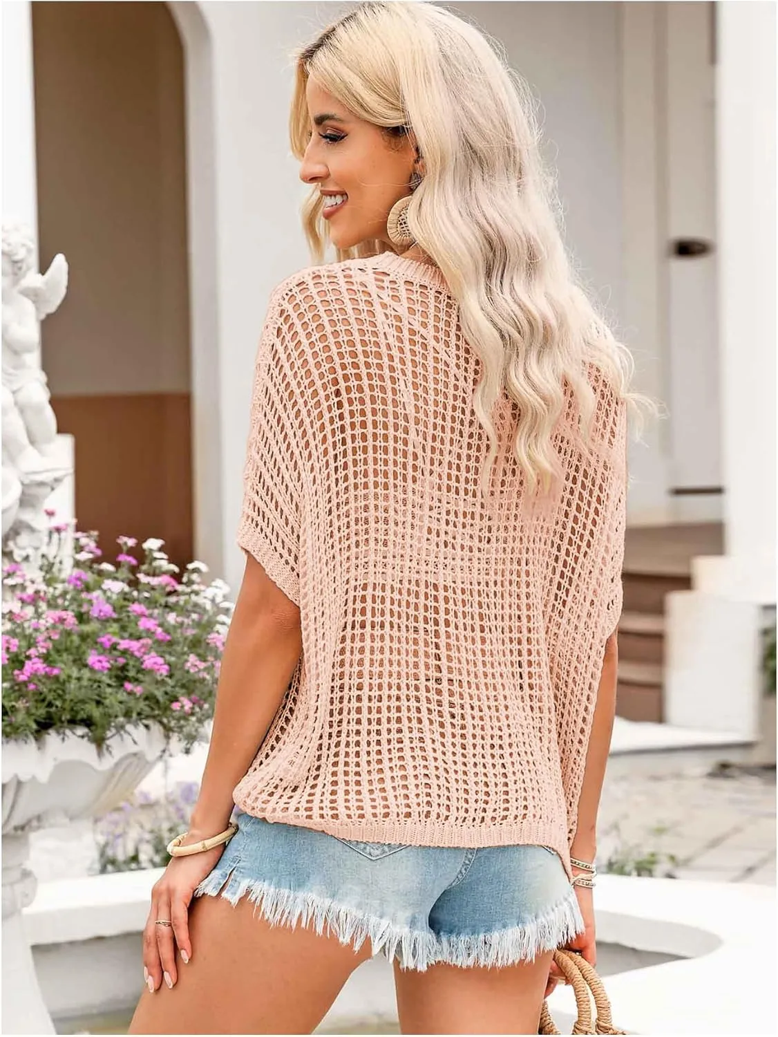 Verdusa Women's Off The Shoulder Knit Top Crochet Summer Sweaters Hollow Out Beach Cover Up