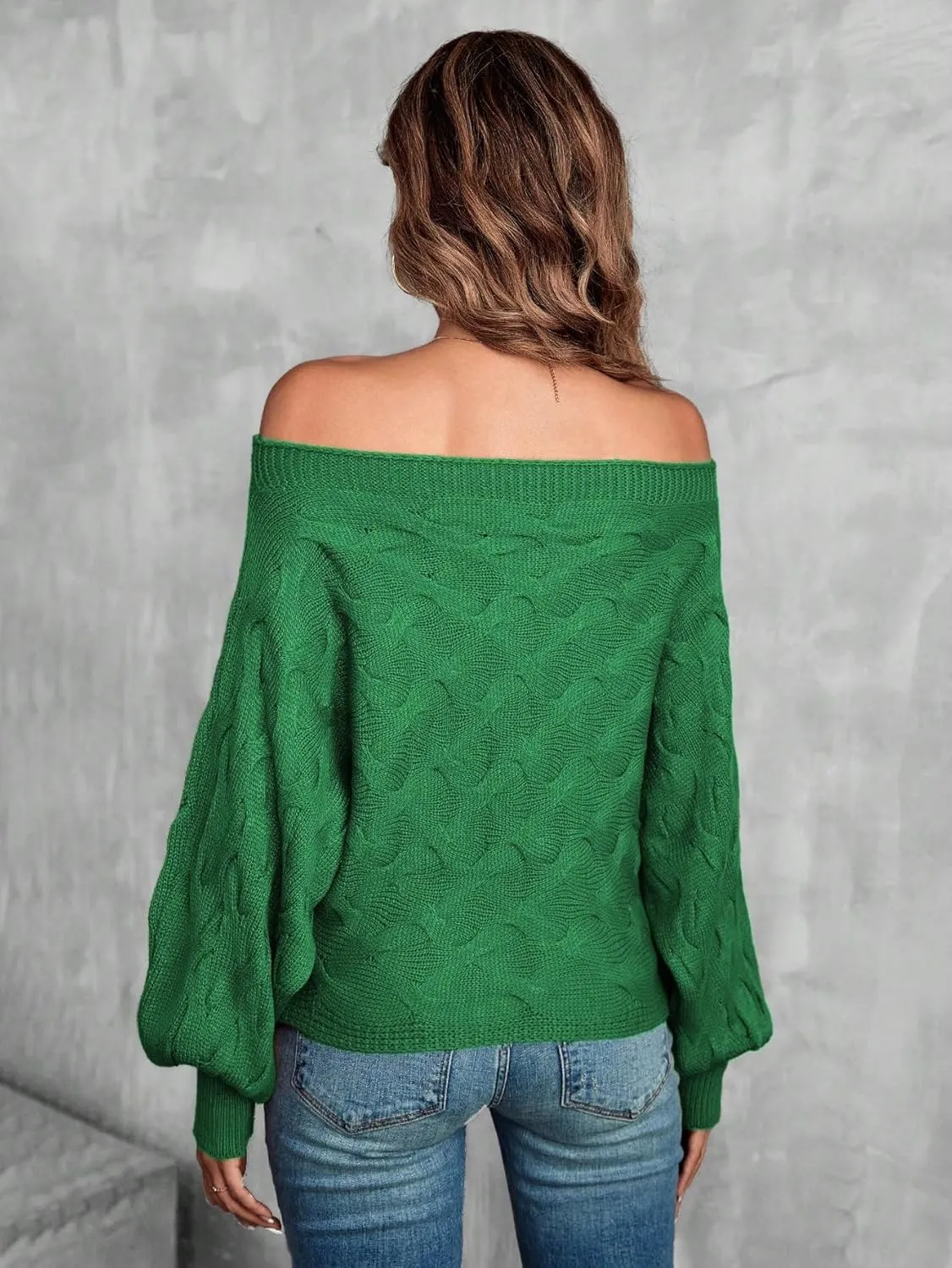 Verdusa Women's Off The Shoulder Sweater Top Dolman Sleeve Textured Knit Pullover Sweaters