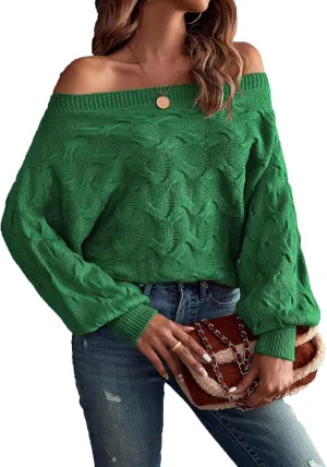 Verdusa Women's Off The Shoulder Sweater Top Dolman Sleeve Textured Knit Pullover Sweaters