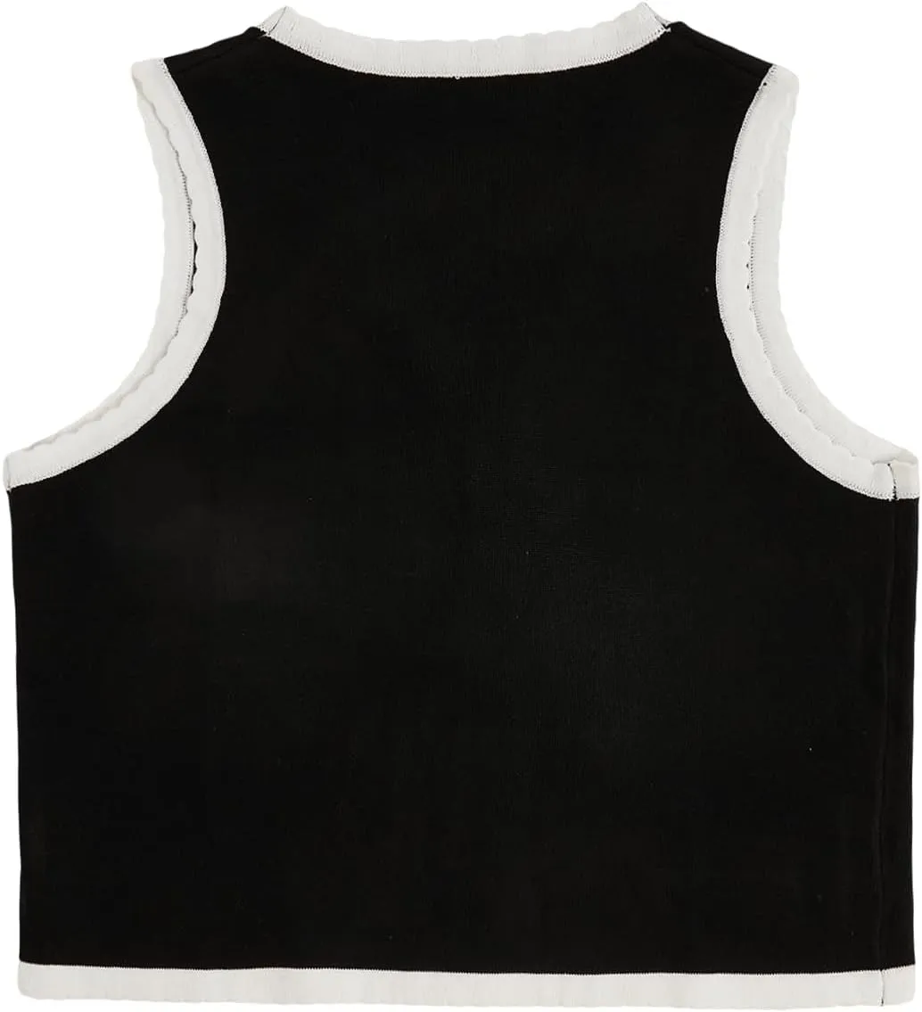 Verdusa Women's Plus Size Bow Tie Front Cardigans Color Block Sweaters Sleeveless Old Money Vest Tops