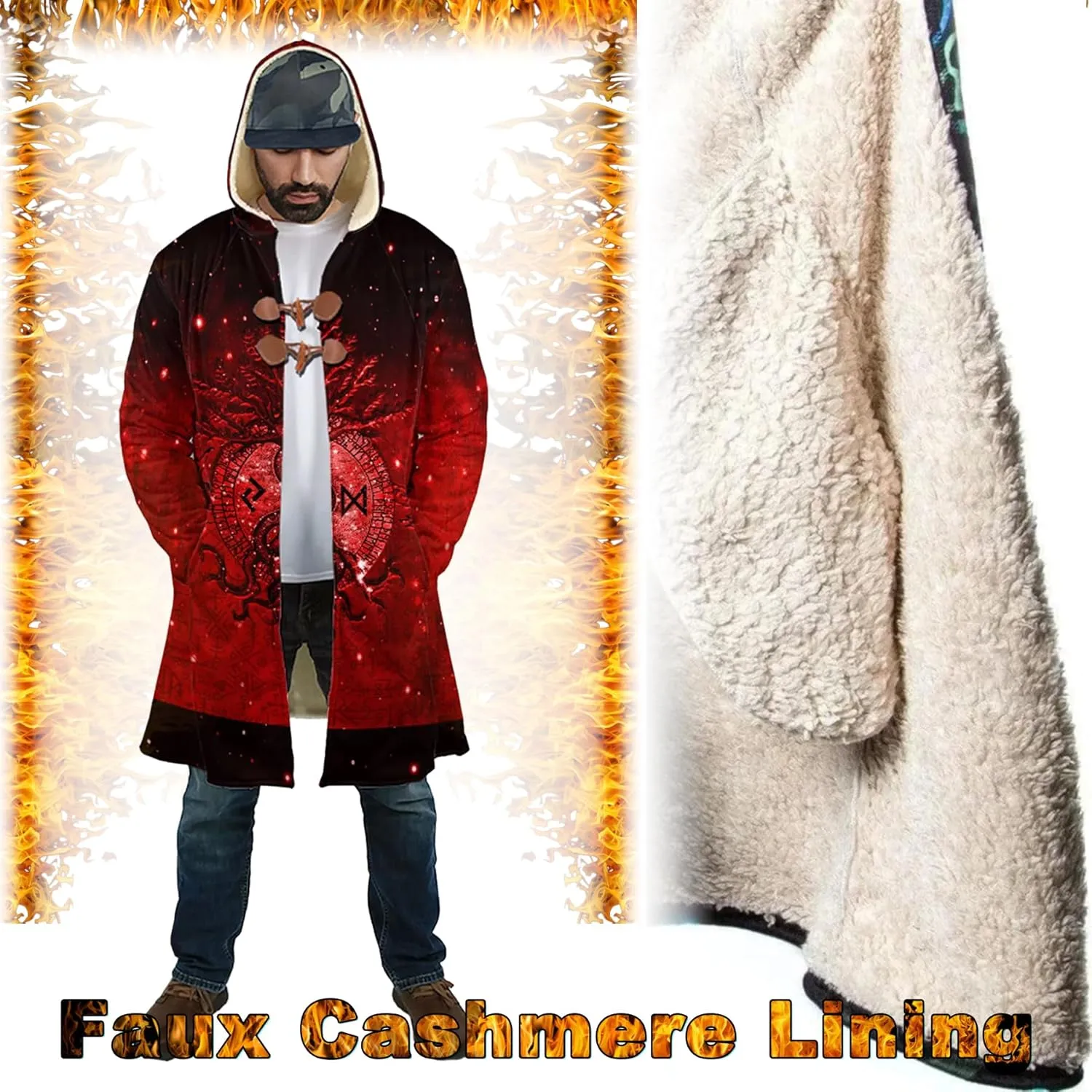 Viking Unisex Fall Coats Norse Myth World Tree Warmth Padded Fleece Cloak Cape, Funny Relaxed Parka Robe Costume