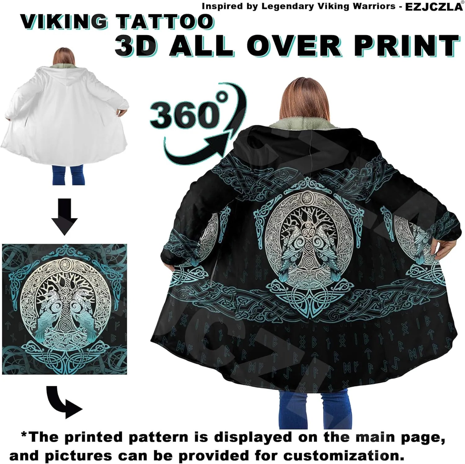 Viking Unisex Fall Coats Norse Myth World Tree Warmth Padded Fleece Cloak Cape, Funny Relaxed Parka Robe Costume