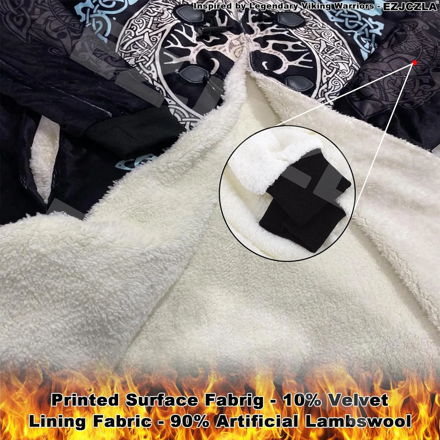 Viking Unisex Fall Coats Norse Myth World Tree Warmth Padded Fleece Cloak Cape, Funny Relaxed Parka Robe Costume