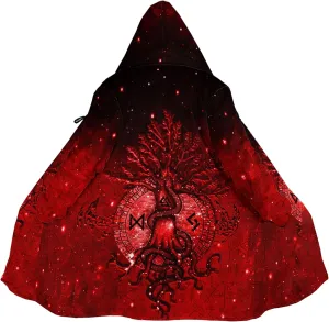Viking Unisex Fall Coats Norse Myth World Tree Warmth Padded Fleece Cloak Cape, Funny Relaxed Parka Robe Costume